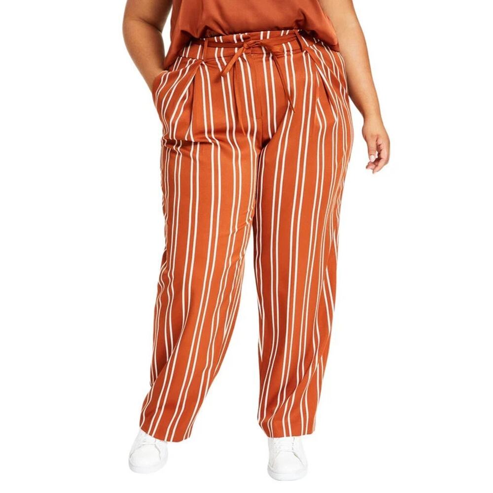 Bar III Striped Ankle Pants Tie Waist Stretch Suit Separates Clay White 20W NWT